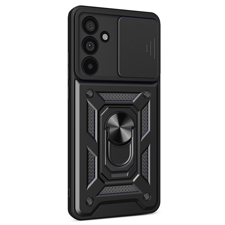 For Samsung Galaxy M55 5G / C55 5G / F55 5G Case Kickstand PC+TPU Phone Shell with Slide Camera Protective Cover - Black