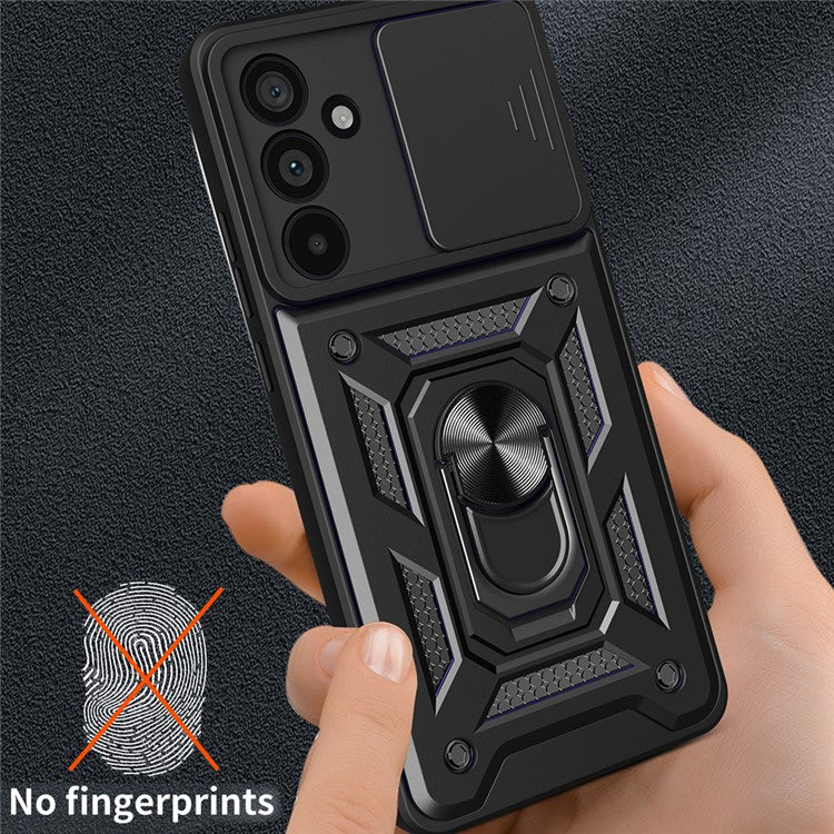 For Samsung Galaxy M55 5G / C55 5G / F55 5G Case Kickstand PC+TPU Phone Shell with Slide Camera Protective Cover - Black