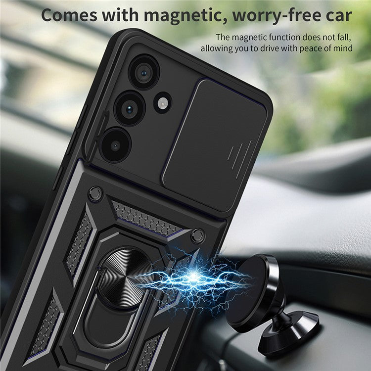 For Samsung Galaxy M55 5G / C55 5G / F55 5G Case Kickstand PC+TPU Phone Shell with Slide Camera Protective Cover - Black