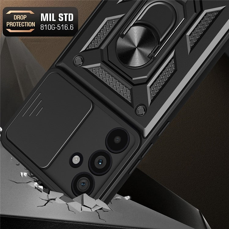 For Samsung Galaxy M55 5G / C55 5G / F55 5G Case Kickstand PC+TPU Phone Shell with Slide Camera Protective Cover - Black