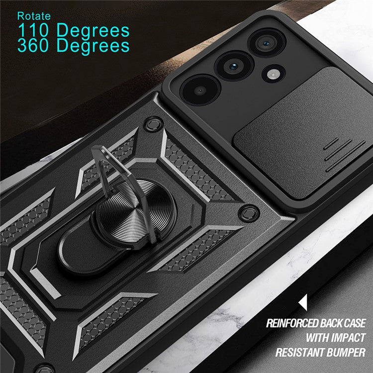 For Samsung Galaxy M55 5G / C55 5G / F55 5G Case Kickstand PC+TPU Phone Shell with Slide Camera Protective Cover - Black