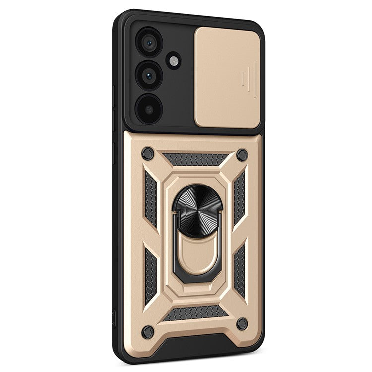 For Samsung Galaxy M55 5G / C55 5G / F55 5G Case Kickstand PC+TPU Phone Shell with Slide Camera Protective Cover - Gold