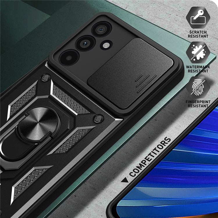 For Samsung Galaxy M55 5G / C55 5G / F55 5G Case Kickstand PC+TPU Phone Shell with Slide Camera Protective Cover - Green