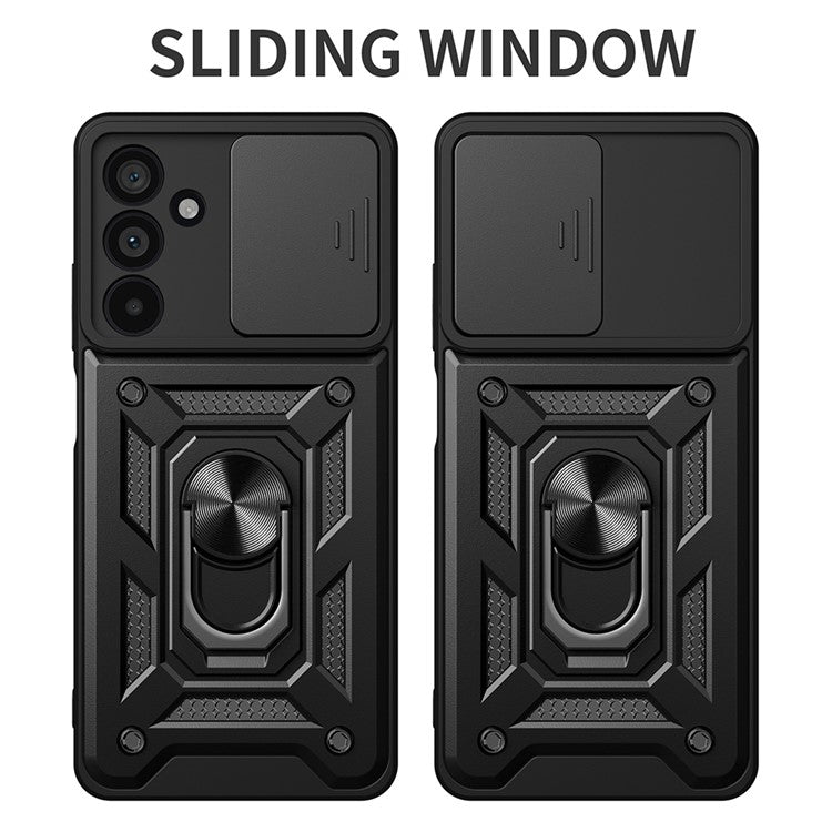 For Samsung Galaxy M55 5G / C55 5G / F55 5G Case Kickstand PC+TPU Phone Shell with Slide Camera Protective Cover - White