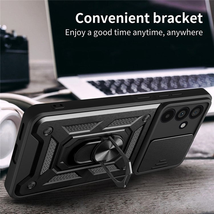 For Samsung Galaxy M55 5G / C55 5G / F55 5G Case Kickstand PC+TPU Phone Shell with Slide Camera Protective Cover - White