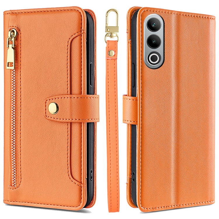 For OnePlus Nord CE4 5G Case Shock-Absorbent Leather Phone Cover with Zipper Wallet - Orange