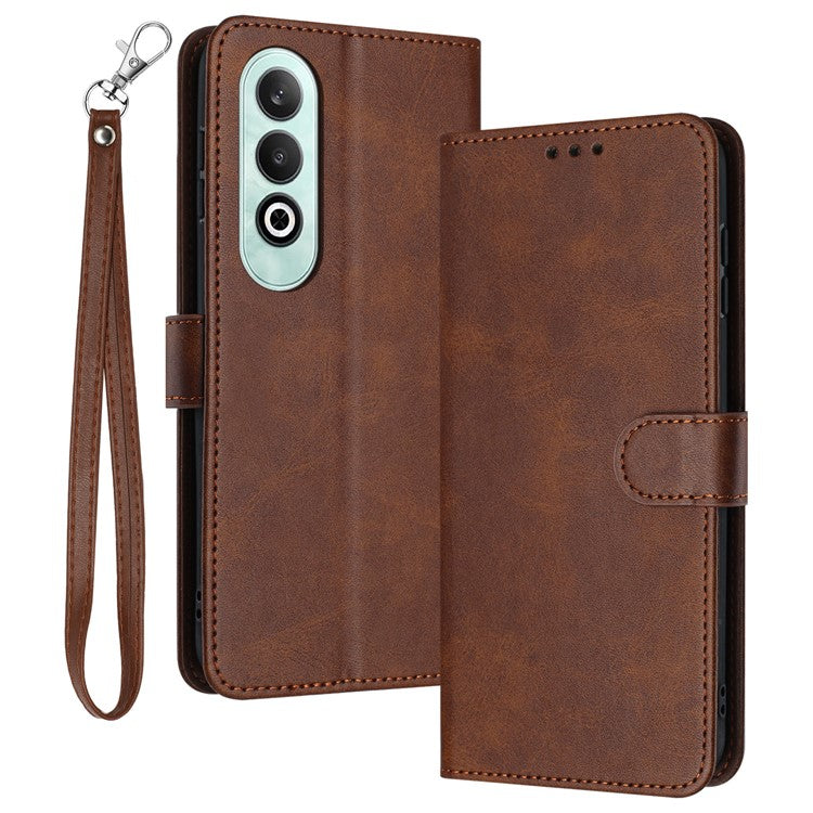 For OnePlus Nord CE4 5G Folio Flip Leather Wallet Cell Phone Case Fall Proof Cover with Strap - Brown