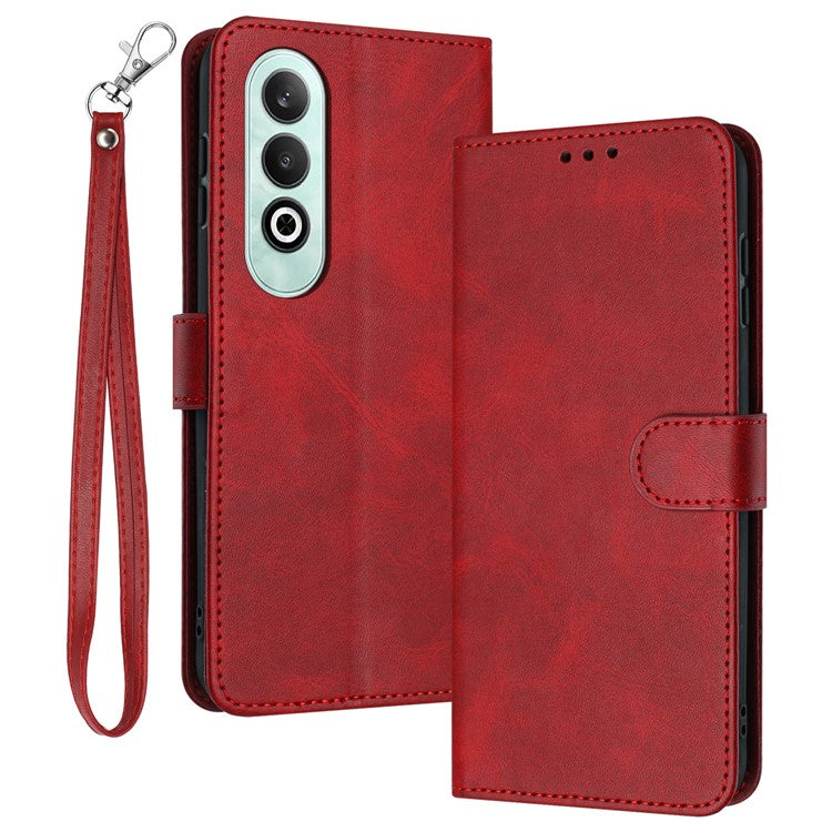 For OnePlus Nord CE4 5G Folio Flip Leather Wallet Cell Phone Case Fall Proof Cover with Strap - Red