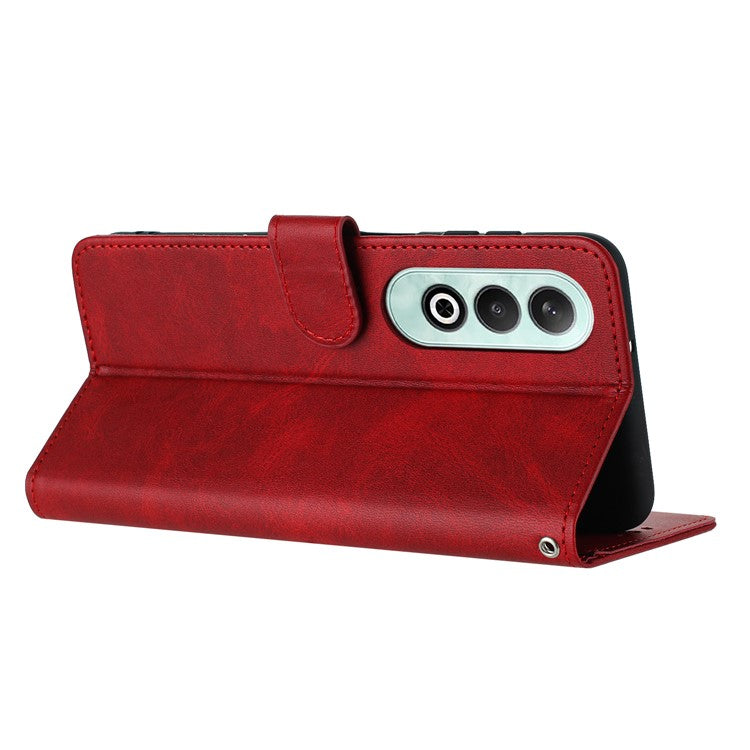For OnePlus Nord CE4 5G Folio Flip Leather Wallet Cell Phone Case Fall Proof Cover with Strap - Red