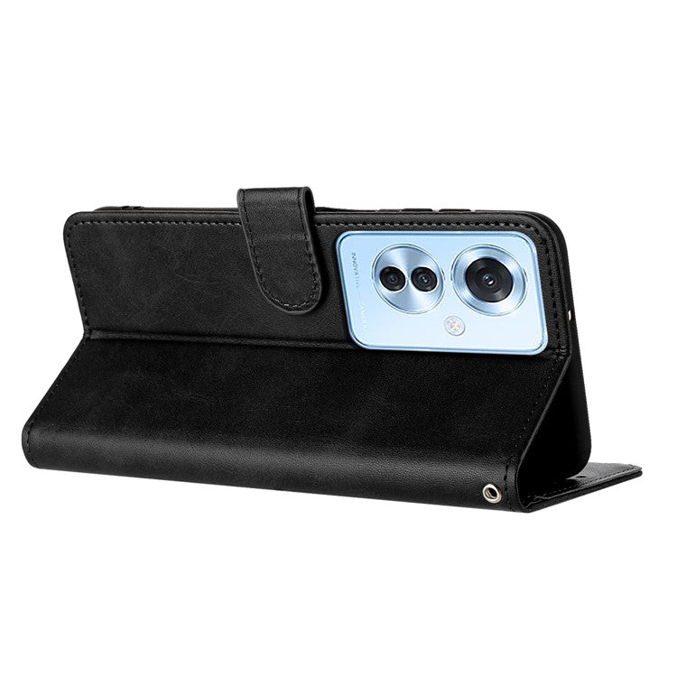 Leather Wallet for Oppo Reno11 F 5G / F25 Pro 5G Case Anti-Fingerprint Phone Cover - Black