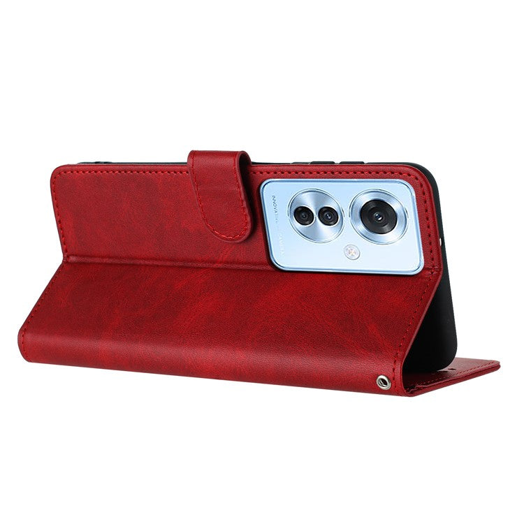 Leather Wallet for Oppo Reno11 F 5G / F25 Pro 5G Case Anti-fingerprint Phone Cover - Red