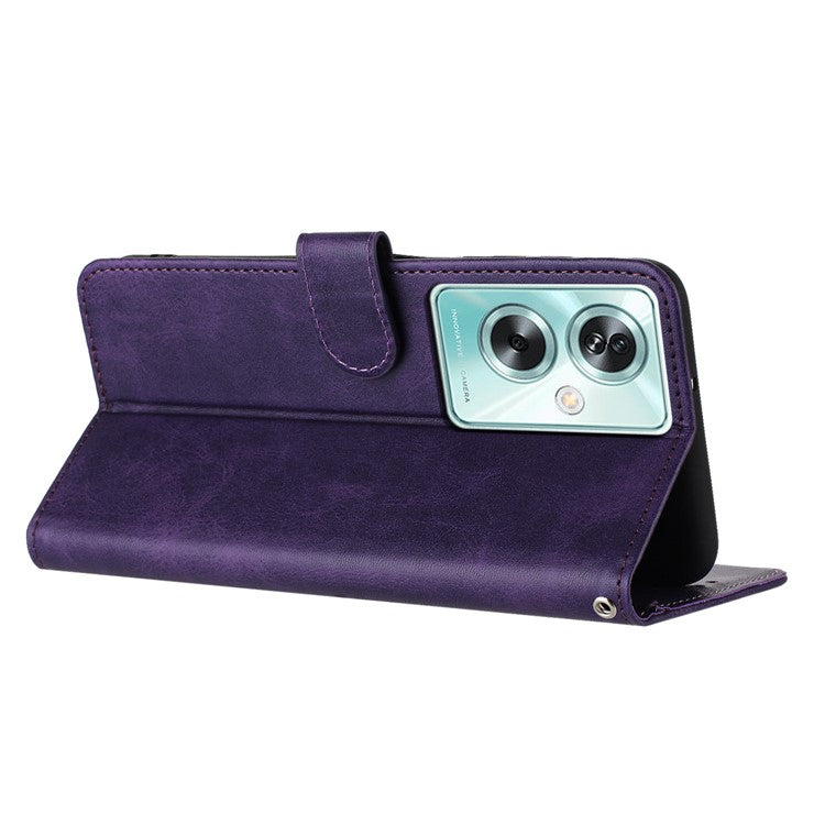 For OnePlus Nord N30 SE 5G / Oppo A79 5G / A2 5G PU Leather Case Folding Stand Wallet Anti-Fall Phone Cover - Purple