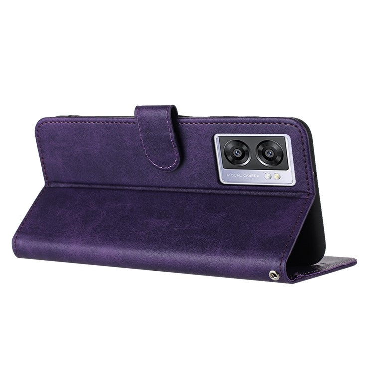 For Oppo A57 (2022) 5G / A77 5G / A57 4G / A57e 4G / A57s 4G / A77 4G / A77s 4G / OnePlus Nord N20 SE 4G Leather Phone Stand Case - Purple