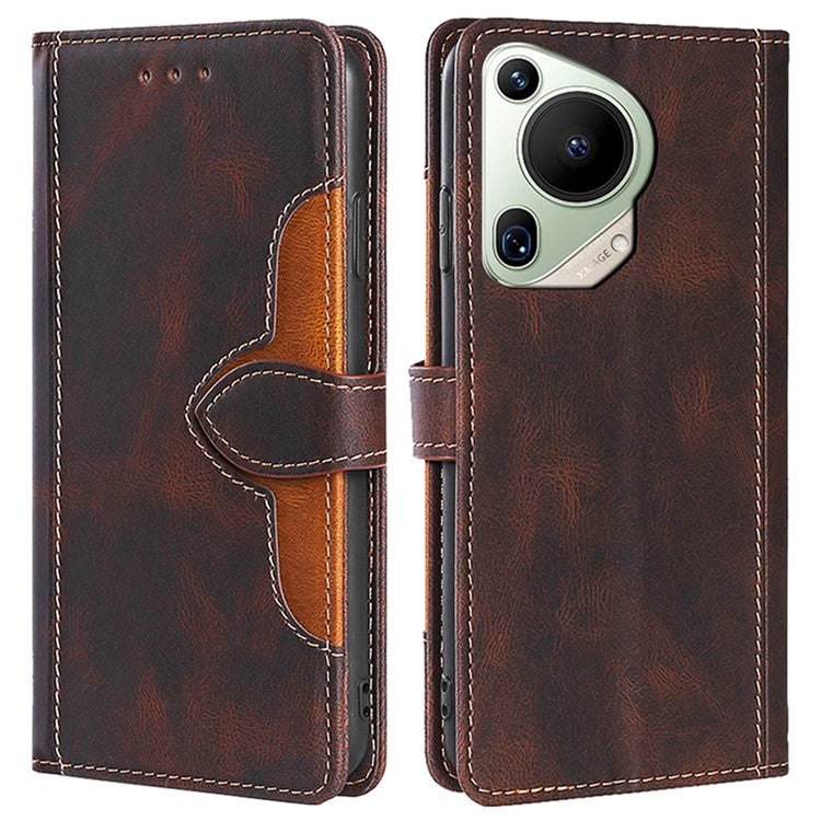 For Huawei Pura 70 Ultra Case Leather Stand Phone Cover Skin Touch Feeling Phone Shell - Brown