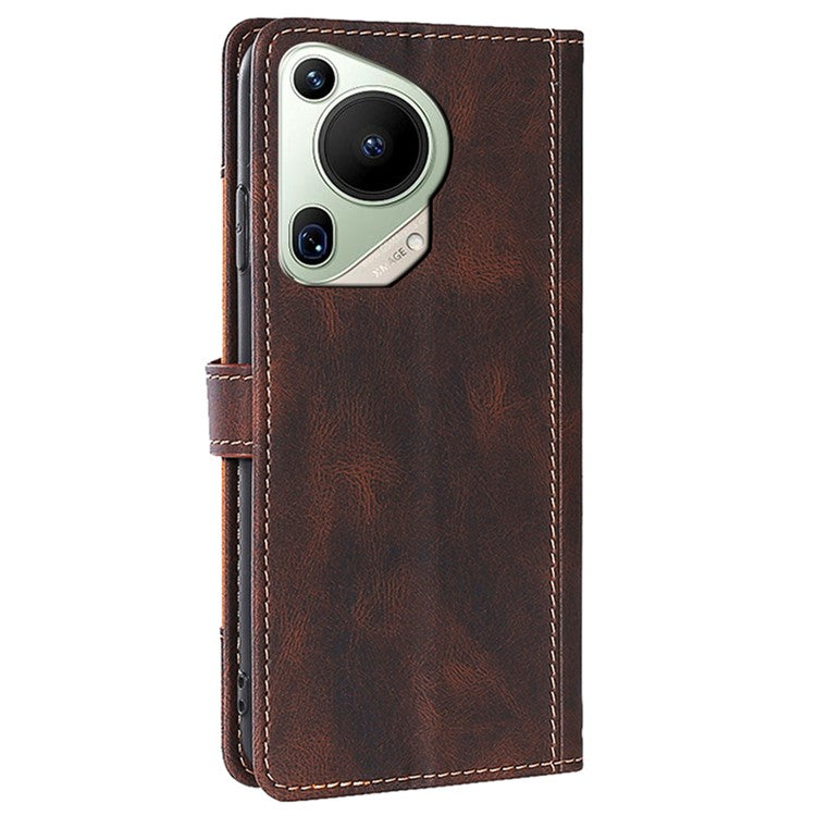 For Huawei Pura 70 Ultra Case Leather Stand Phone Cover Skin Touch Feeling Phone Shell - Brown