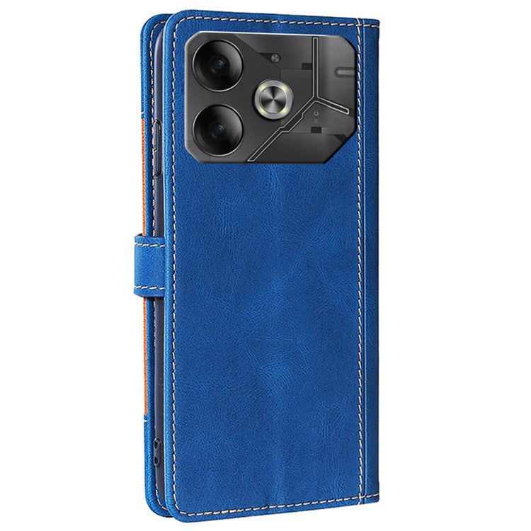 For TECNO Pova 6 5G Case Contrast Color Straw Hat Design PU Leather Phone Cover - Blue