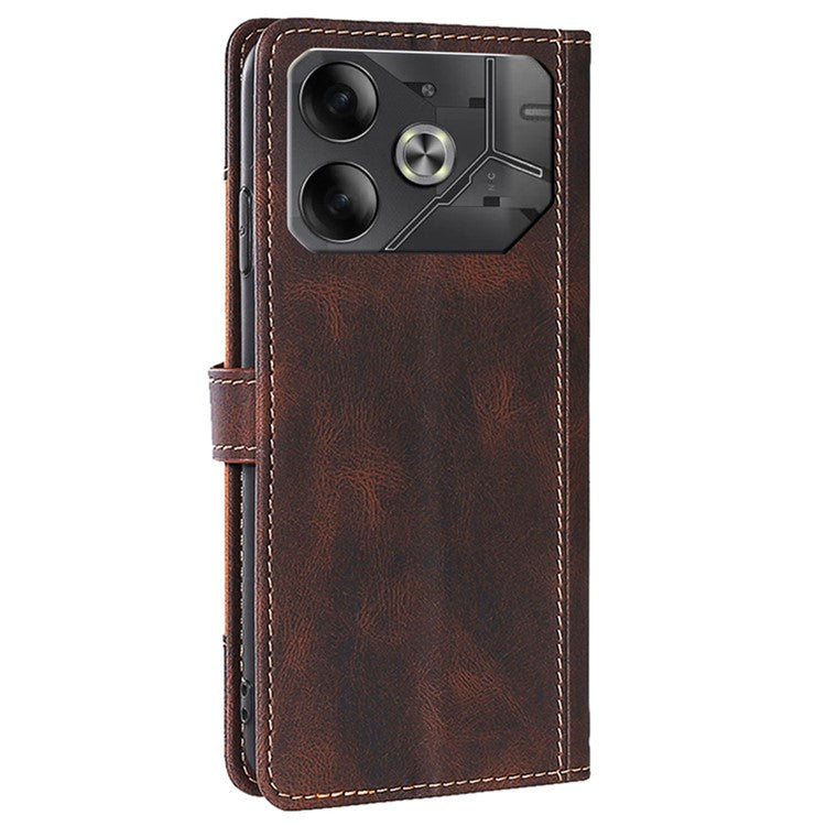 For TECNO Pova 6 5G Case Contrast Color Straw Hat Design PU Leather Phone Cover - Brown