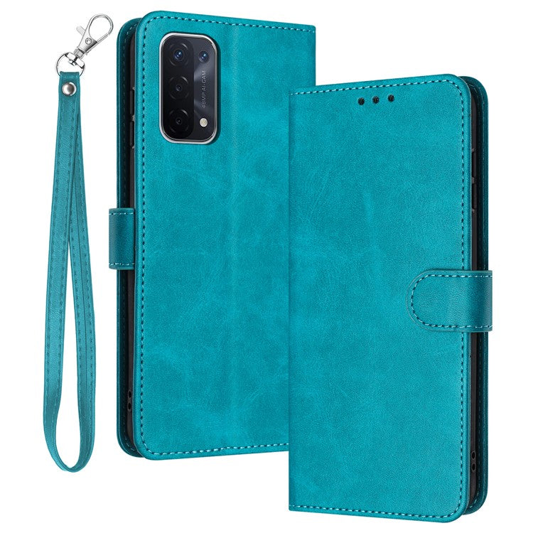 For Oppo A74 5G / A93 5G / A54 5G Case Anti-Scratch Leather Wallet Protective Cover Calf Texture Phone Shell - Green