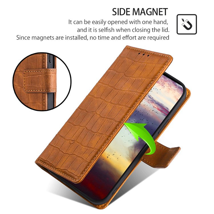For Huawei Pura 70 Phone Case Skin-Touch Crocodile Texture Leather Cover with Wallet - Brown