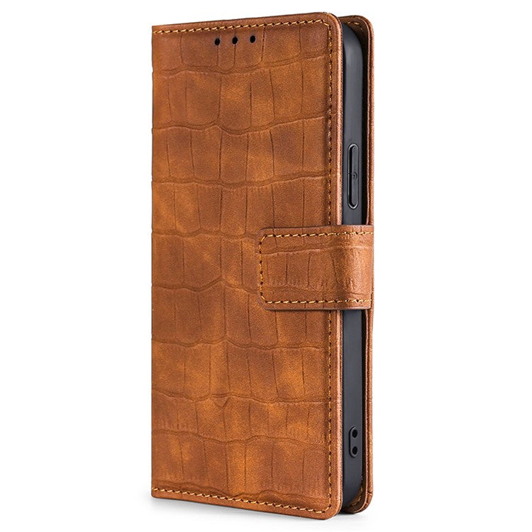 For Huawei Pura 70 Phone Case Skin-Touch Crocodile Texture Leather Cover with Wallet - Brown