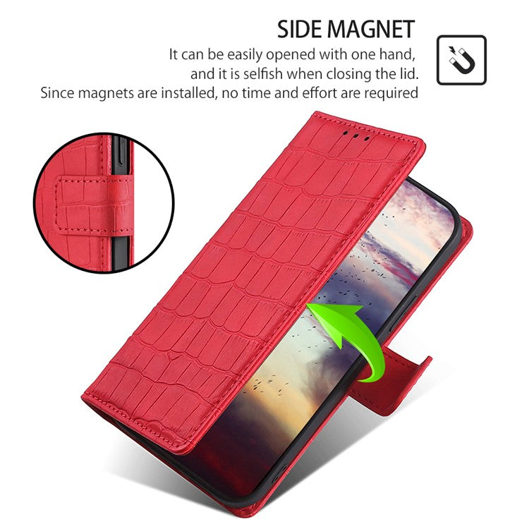 For Huawei Pura 70 Phone Case Skin-Touch Crocodile Texture Leather Cover with Wallet - Red