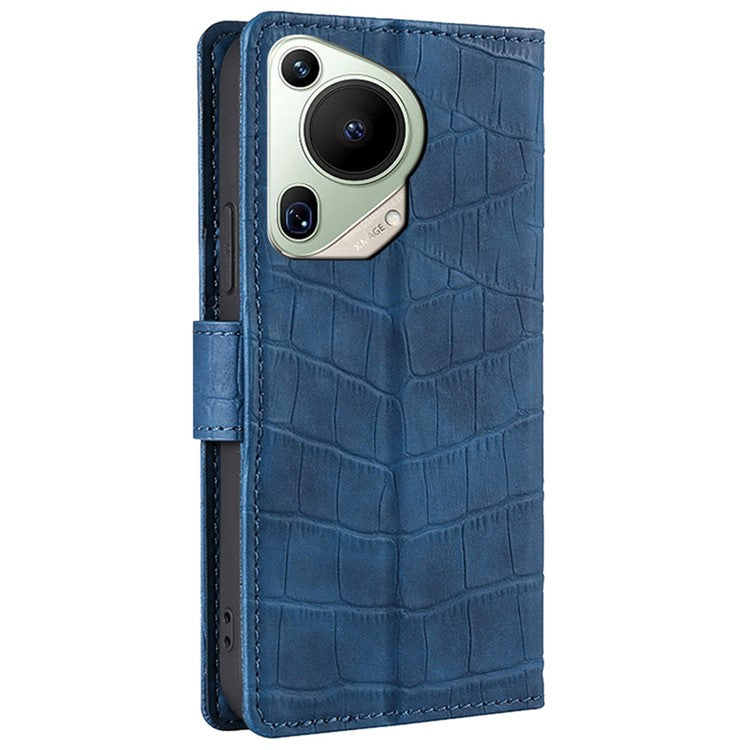 For Huawei Pura 70 Ultra Case Magnetic Clasp Crocodile Texture Leather Cover - Blue