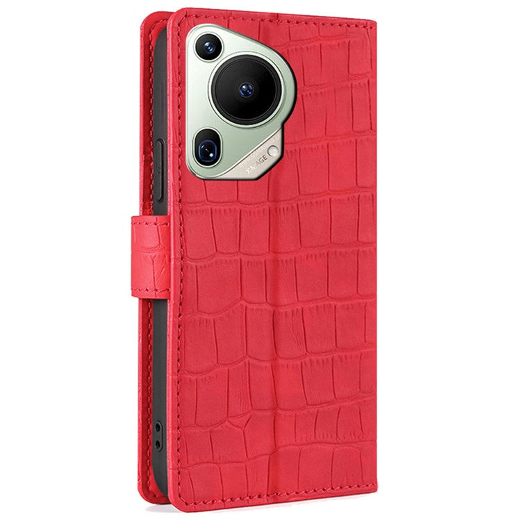 For Huawei Pura 70 Ultra Case Magnetic Clasp Crocodile Texture Leather Cover - Red
