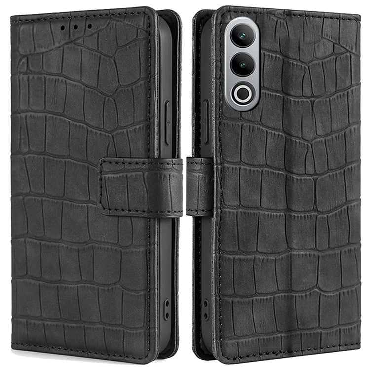 For OnePlus Nord CE4 5G Phone Case Crocodile Texture Skin-Touch Leather Wallet Cover - Black