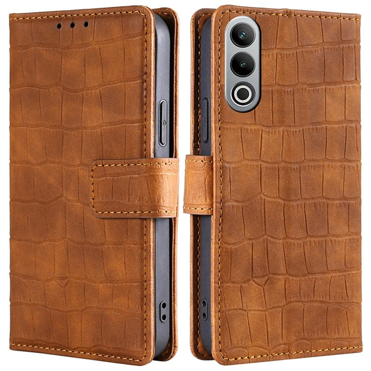 For OnePlus Nord CE4 5G Phone Case Crocodile Texture Skin-Touch Leather Wallet Cover - Brown