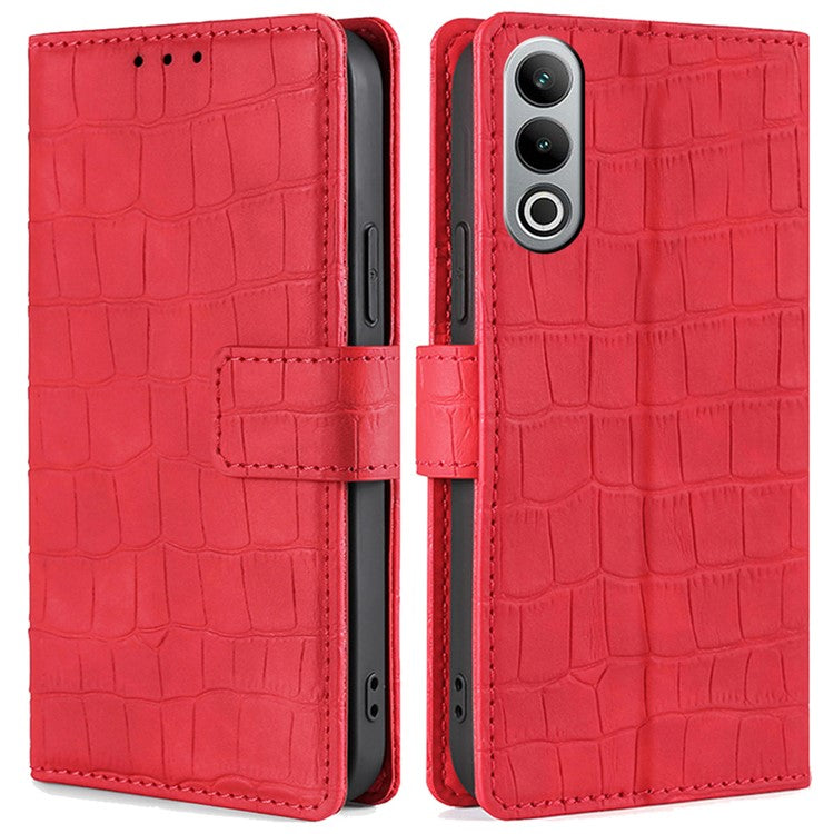 For OnePlus Nord CE4 5G Phone Case Crocodile Texture Skin-Touch Leather Wallet Cover - Red