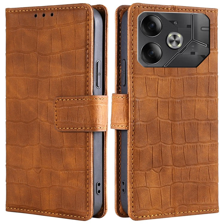 For TECNO Pova 6 5G Cell Phone Cases Leather Crocodile Texture Card Slots Cover - Brown