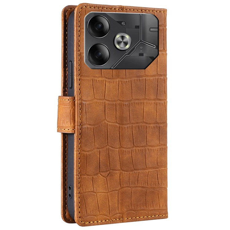 For TECNO Pova 6 5G Cell Phone Cases Leather Crocodile Texture Card Slots Cover - Brown