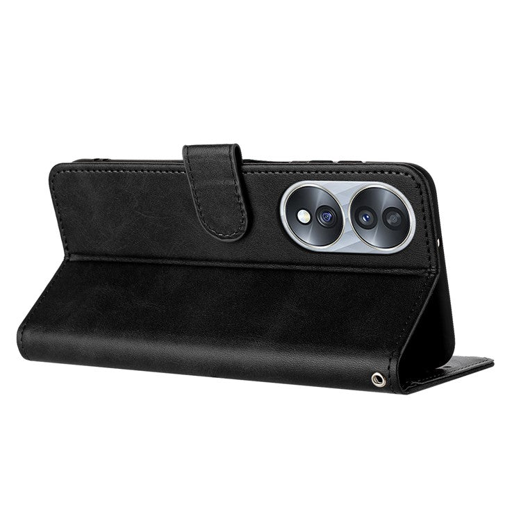 Leather Phone Cases for Honor 70 5G Wholesale Wallet Stand Calf Texture Fall-Proof Cover - Black