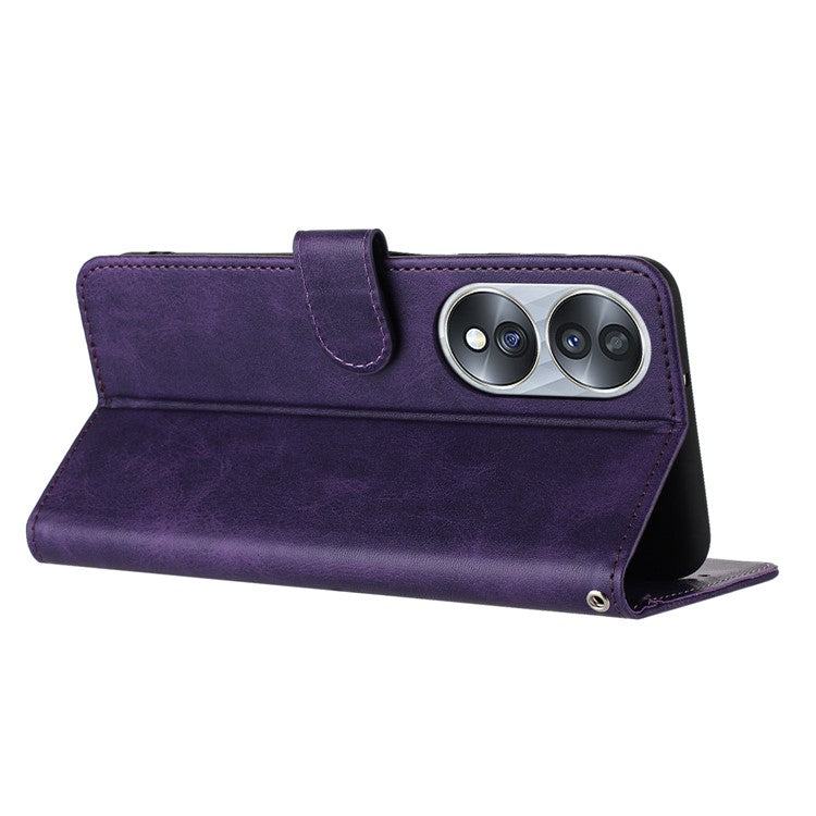 Leather Phone Cases for Honor 70 5G Wholesale Wallet Stand Calf Texture Fall-proof Cover - Purple