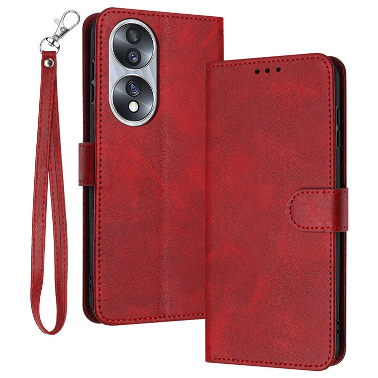 Leather Phone Cases for Honor 70 5G Wholesale Wallet Stand Calf Texture Fall-proof Cover - Red