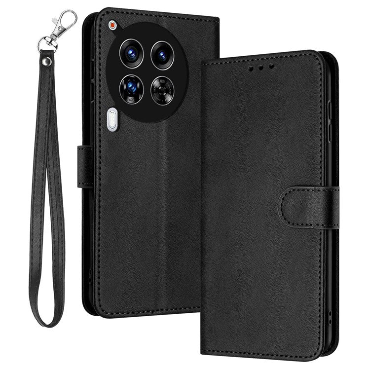 For TECNO Camon 30 Premier 5G Case Shockproof PU Leather Phone Shell Wallet Stand Cover with Strap - Black