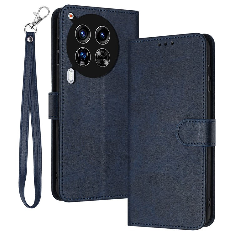 For TECNO Camon 30 Premier 5G Case Shockproof PU Leather Phone Shell Wallet Stand Cover with Strap - Sapphire