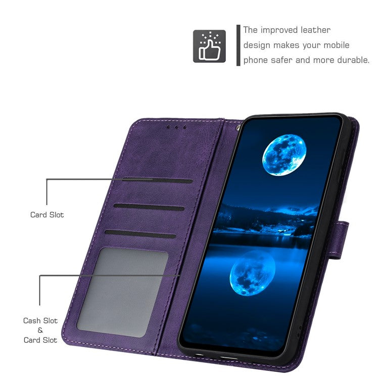 For TECNO Camon 30 Premier 5G Case Shockproof PU Leather Phone Shell Wallet Stand Cover with Strap - Purple