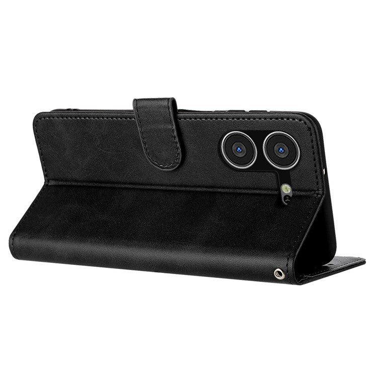 Stand Case for TECNO Pova 5 4G Anti-Scratch PU Leather Phone Cover with Strap - Black