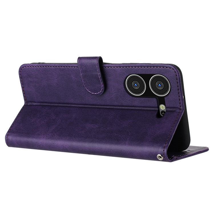 Stand Case for TECNO Pova 5 4G Anti-Scratch PU Leather Phone Cover with Strap - Purple