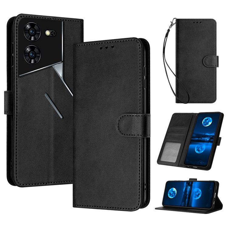 For TECNO Pova 5 Pro 4G Case Leather Stand Shockproof Cell Phone Cover with Wallet - Black