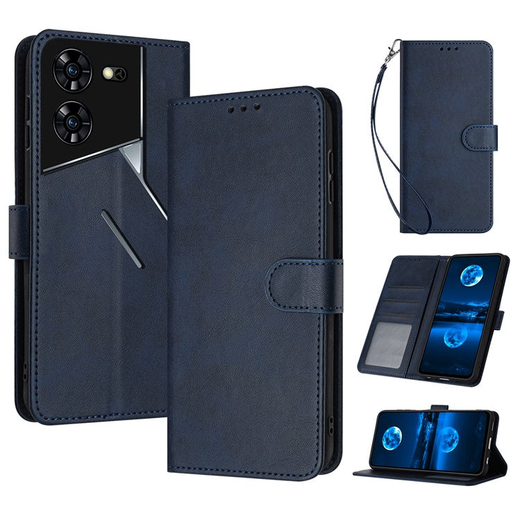 For TECNO Pova 5 Pro 4G Case Leather Stand Shockproof Cell Phone Cover with Wallet - Sapphire