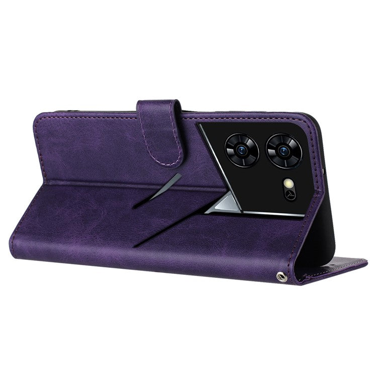 For TECNO Pova 5 Pro 4G Case Leather Stand Shockproof Cell Phone Cover with Wallet - Purple