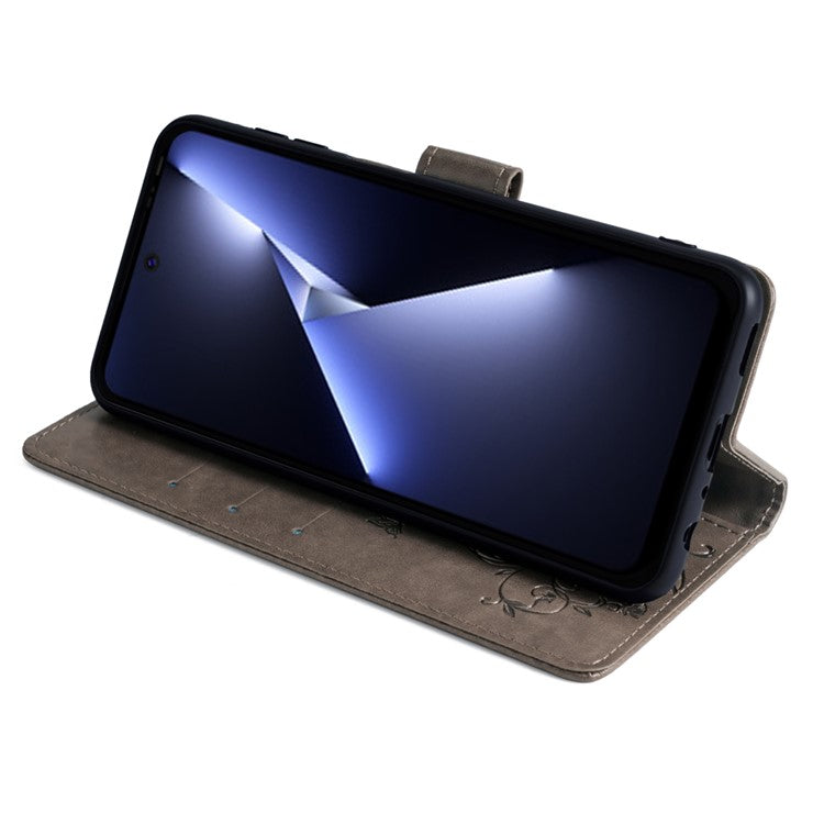 For TECNO Pova 5 Pro 5G Wallet Protective Case PU Leather Butterfly Flower Magnetic Flip Cover - Grey