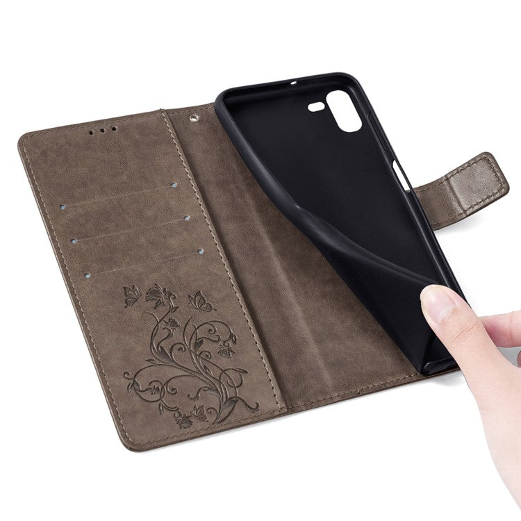 For TECNO Pova 5 Pro 5G Wallet Protective Case PU Leather Butterfly Flower Magnetic Flip Cover - Grey