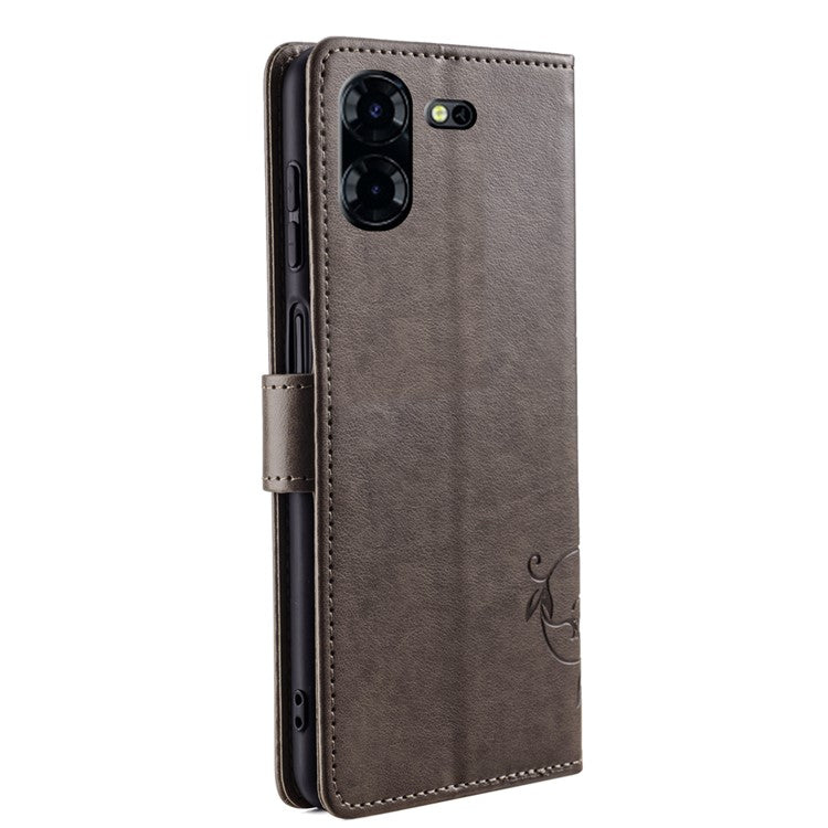 For TECNO Pova 5 Pro 5G Wallet Protective Case PU Leather Butterfly Flower Magnetic Flip Cover - Grey