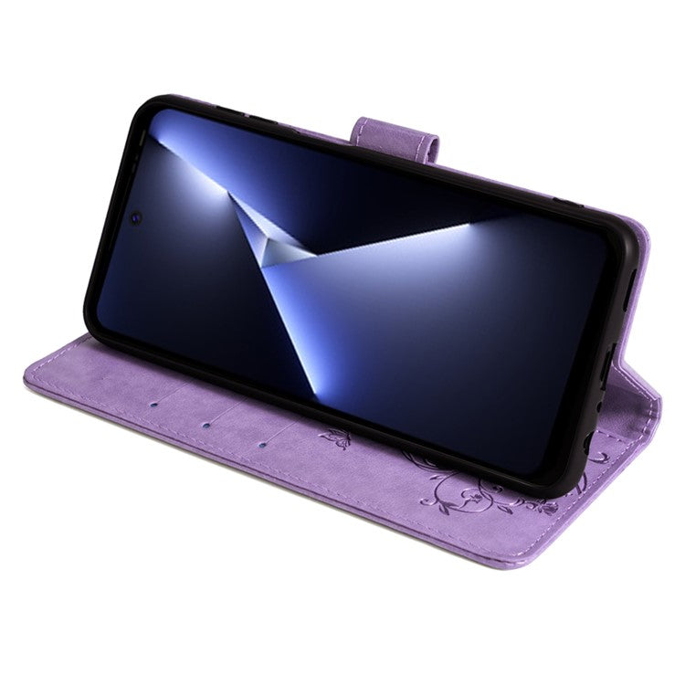 For TECNO Pova 5 Pro 5G Wallet Protective Case PU Leather Butterfly Flower Magnetic Flip Cover - Purple