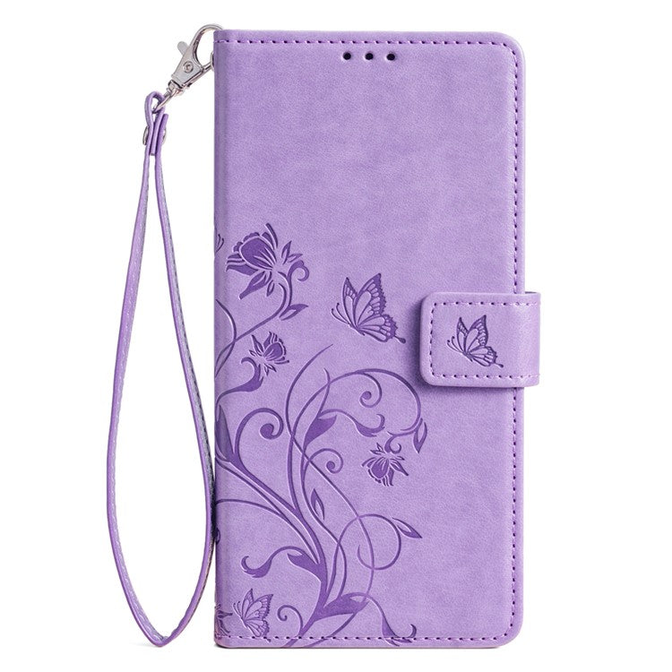 For TECNO Pova 5 Pro 5G Wallet Protective Case PU Leather Butterfly Flower Magnetic Flip Cover - Purple