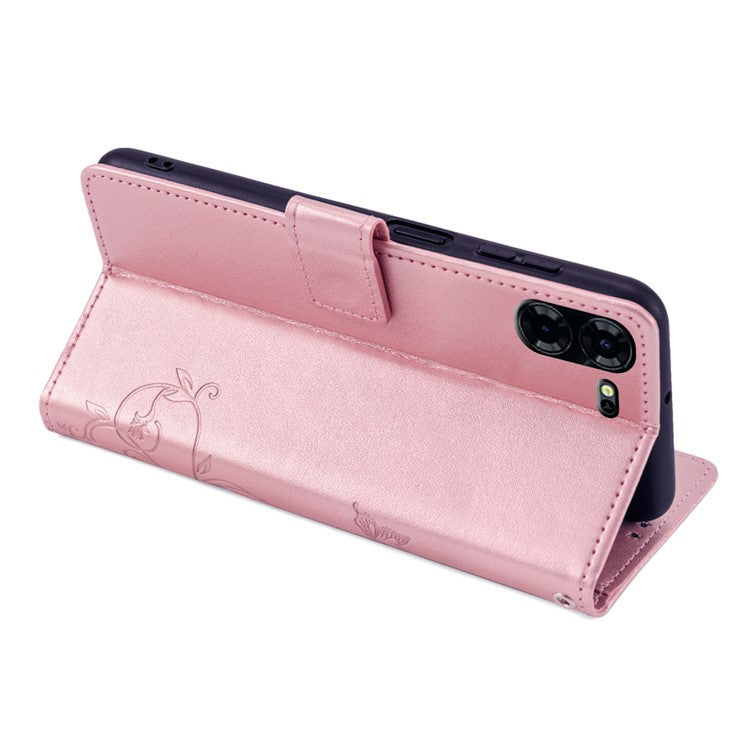 For TECNO Pova 5 Pro 5G Wallet Protective Case PU Leather Butterfly Flower Magnetic Flip Cover - Rose Gold