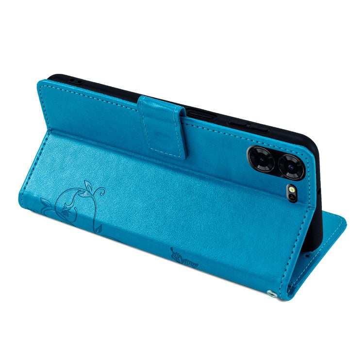 For TECNO Pova 5 Pro 5G Wallet Protective Case PU Leather Butterfly Flower Magnetic Flip Cover - Blue